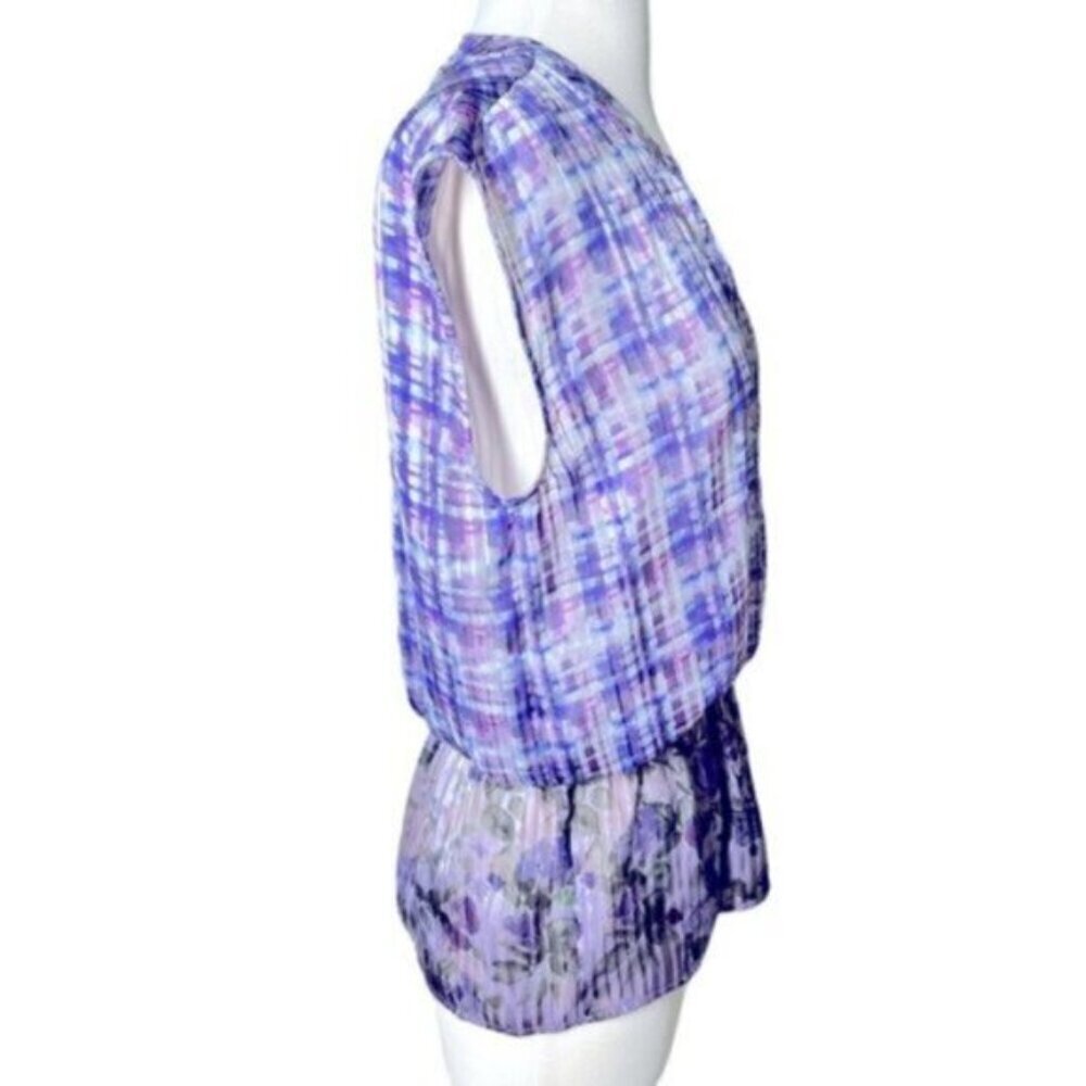 CAbi | Women's Purple Gingham Ombré Floral And Plaid Print Top Size Small - Picture 10 of 10